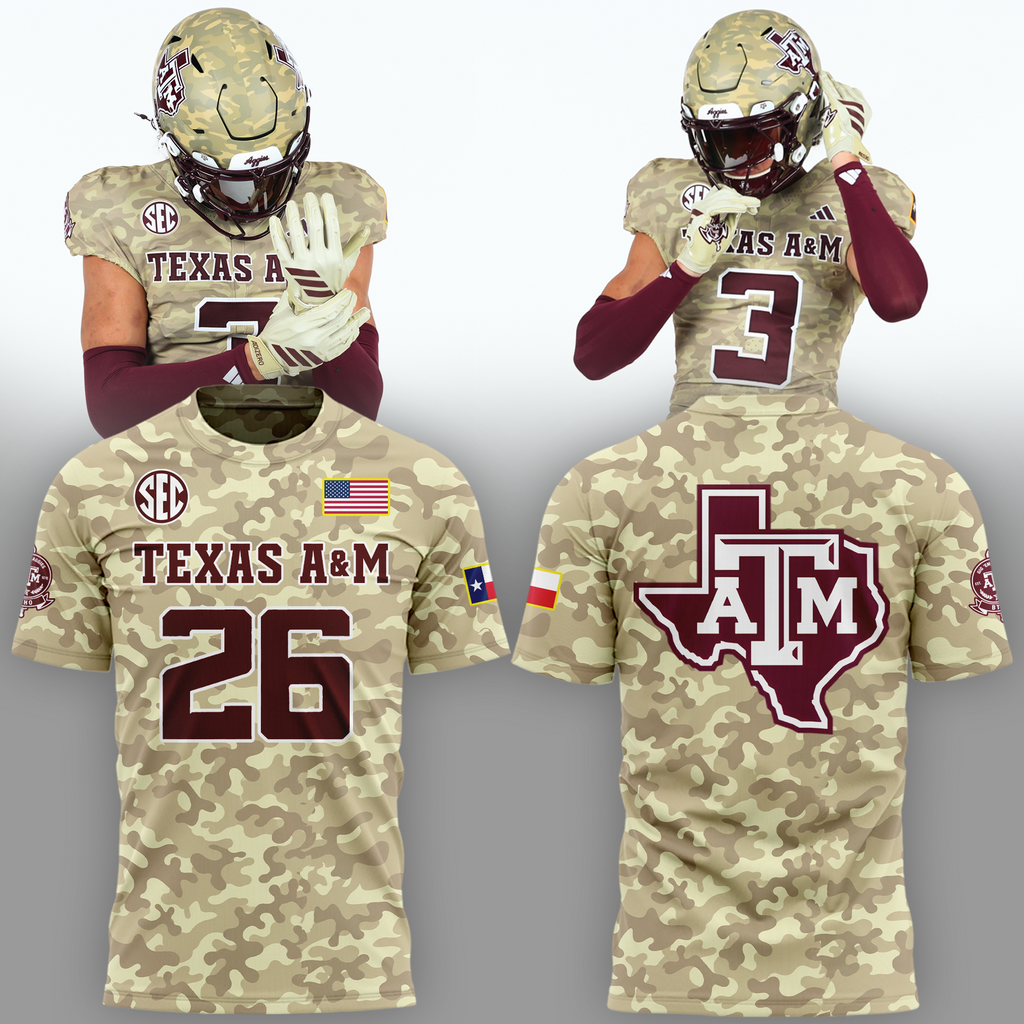 Exclusive T-Shirt Camo Texas A&M Football 2026.