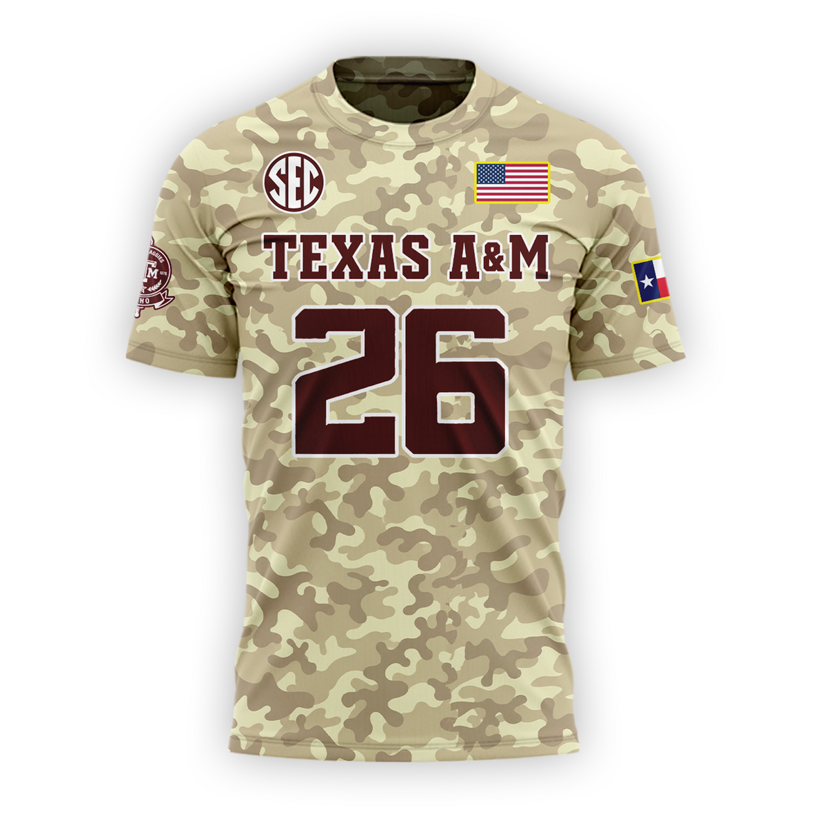 Exclusive T-Shirt Camo Texas A&M Football 2026.