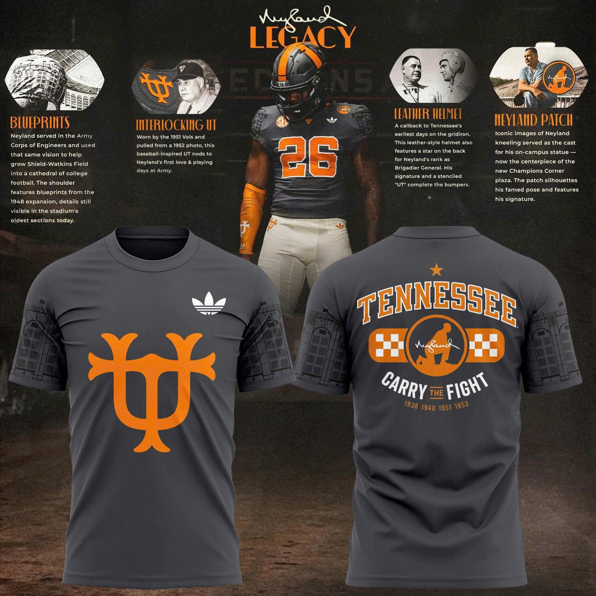 Unisex Smokey Grey Tennessee Football Neyland Legacy Special T-shirt