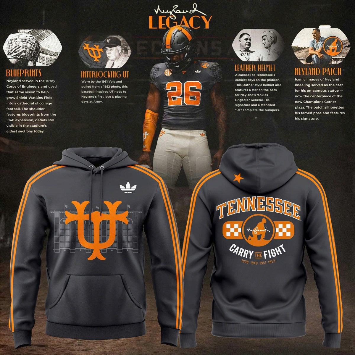 Unisex Smokey Grey Tennessee Football Neyland Legacy Hoodie