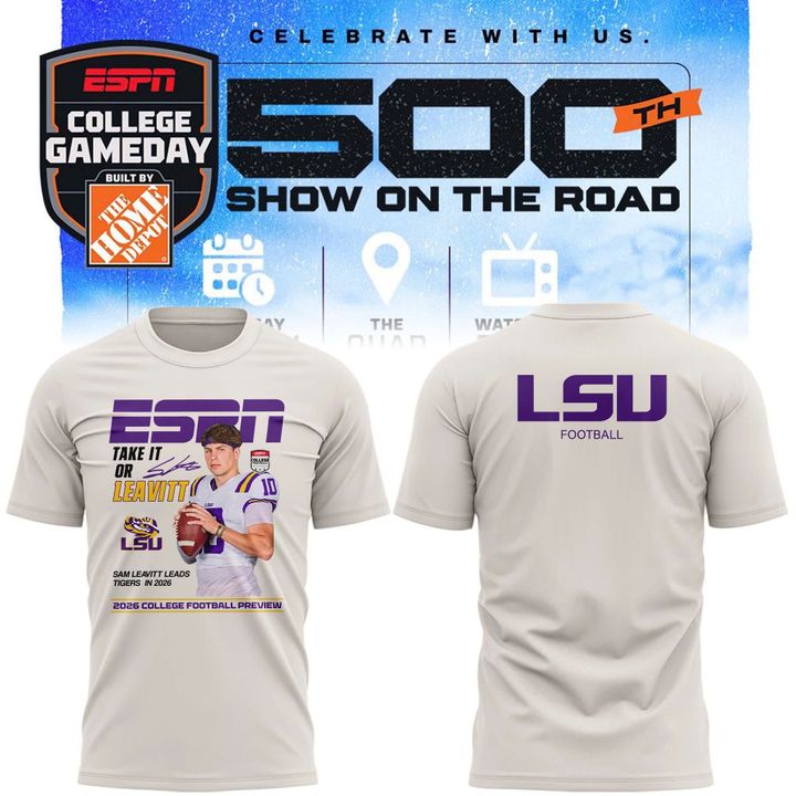 LSU x Sam Leavitt 500th College Game Day T-Shirt
