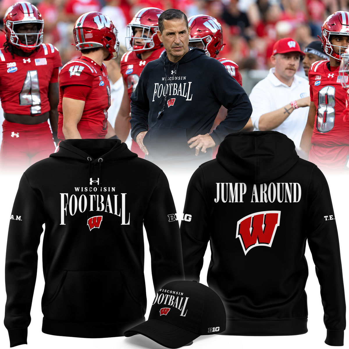 2026 Exclusive Hoodie Black Head coach Luke Fickell "Jump Around" Wisconsin Football