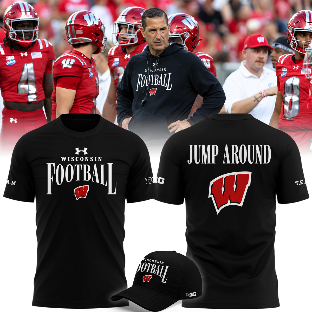 2026 Exclusive T-Shirt Black Head coach Luke Fickell "Jump Around" Wisconsin Football