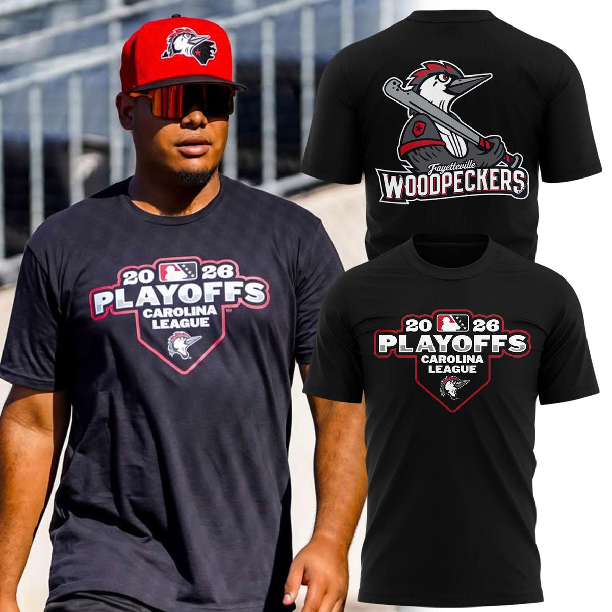 Fayetteville Woodpeckers 2026 Playoffs Carolina League T-Shirt - Black Performance Tee