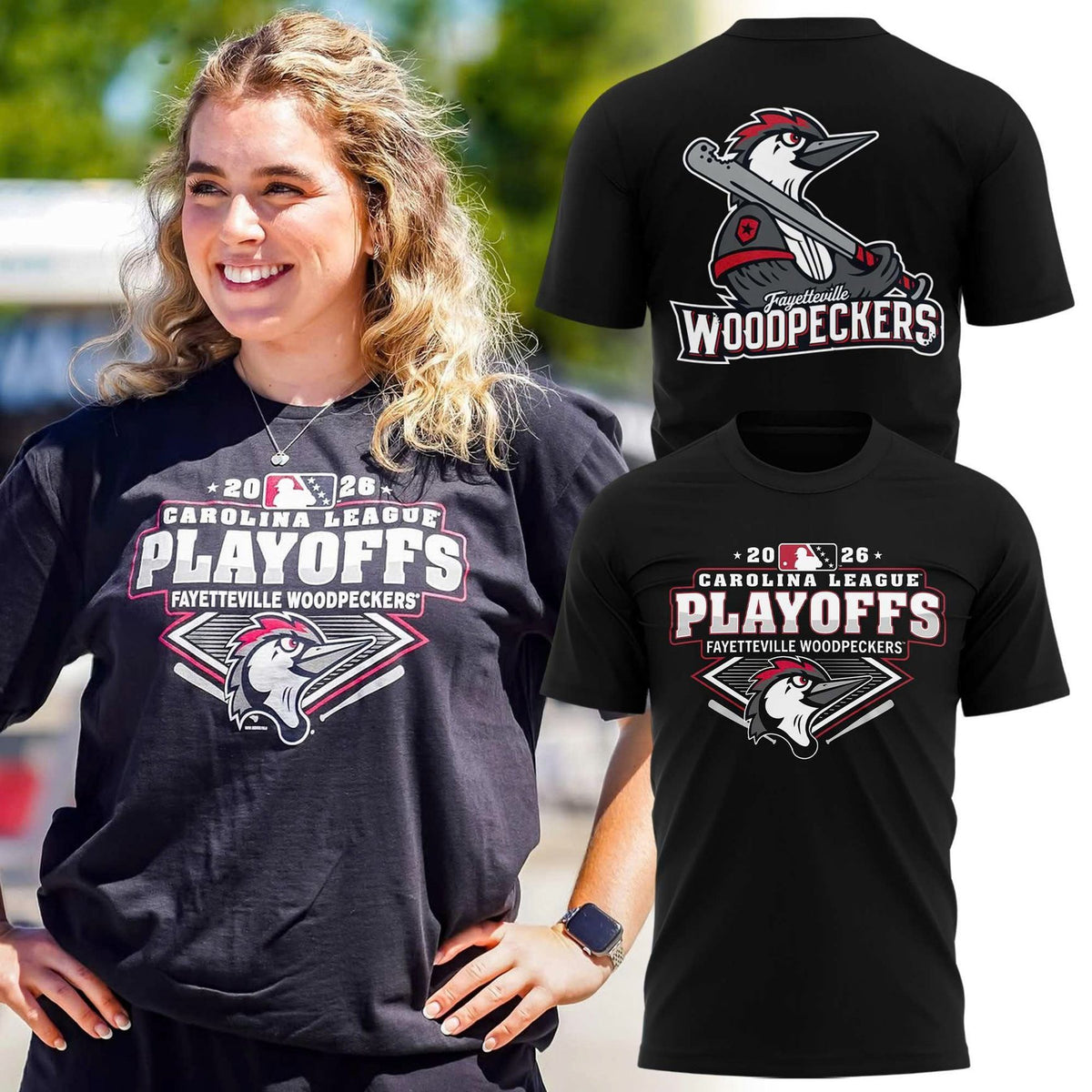 Fayetteville Woodpeckers Baseball 2026 Playoffs Graphic Black T-Shirt