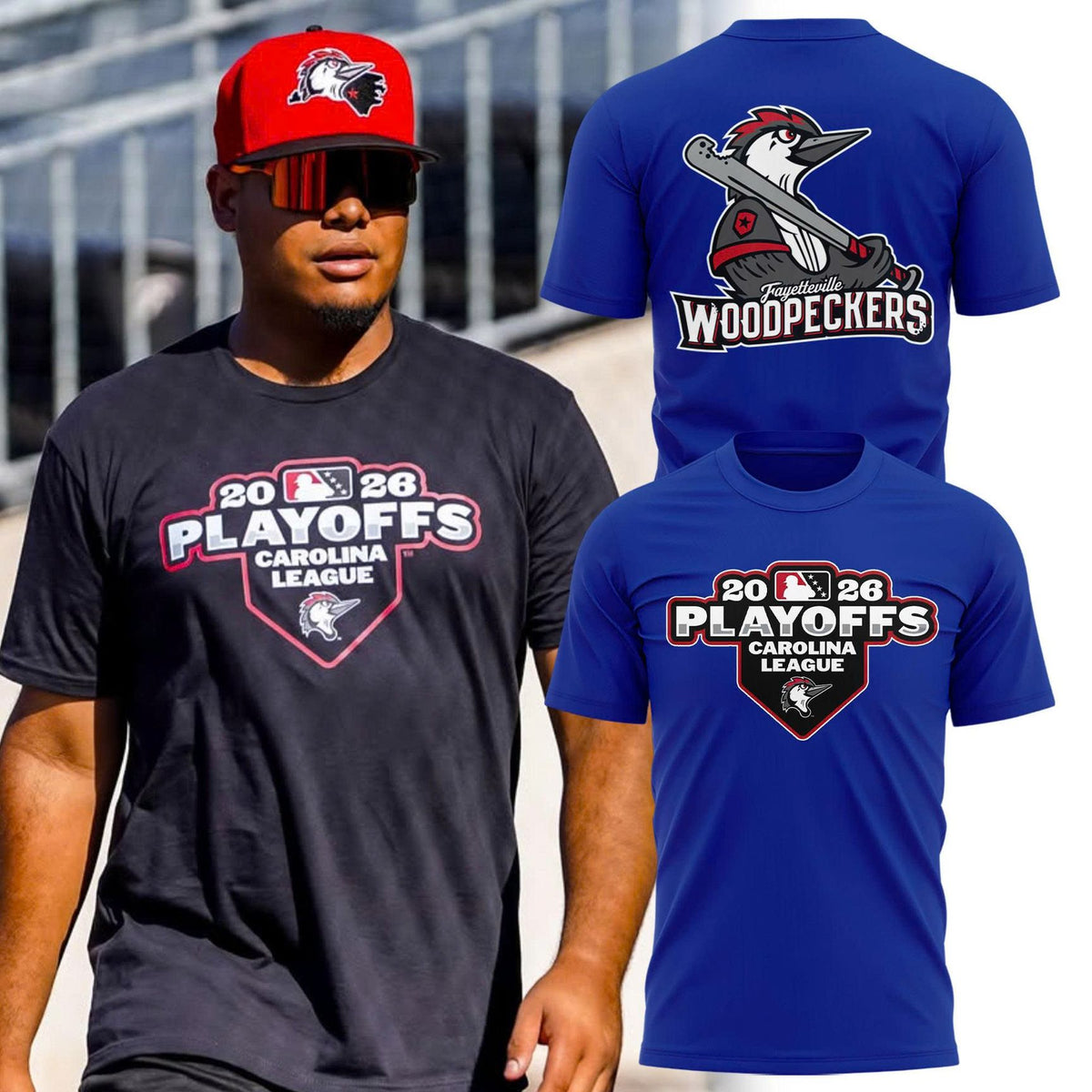 Fayetteville Woodpeckers Baseball 2026 Playoffs Graphic Blue T-Shirt