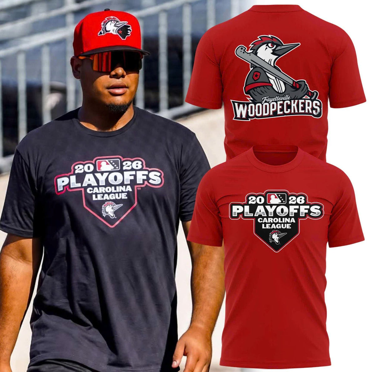 Fayetteville Woodpeckers Baseball 2026 Playoffs Graphic Red T-Shirt