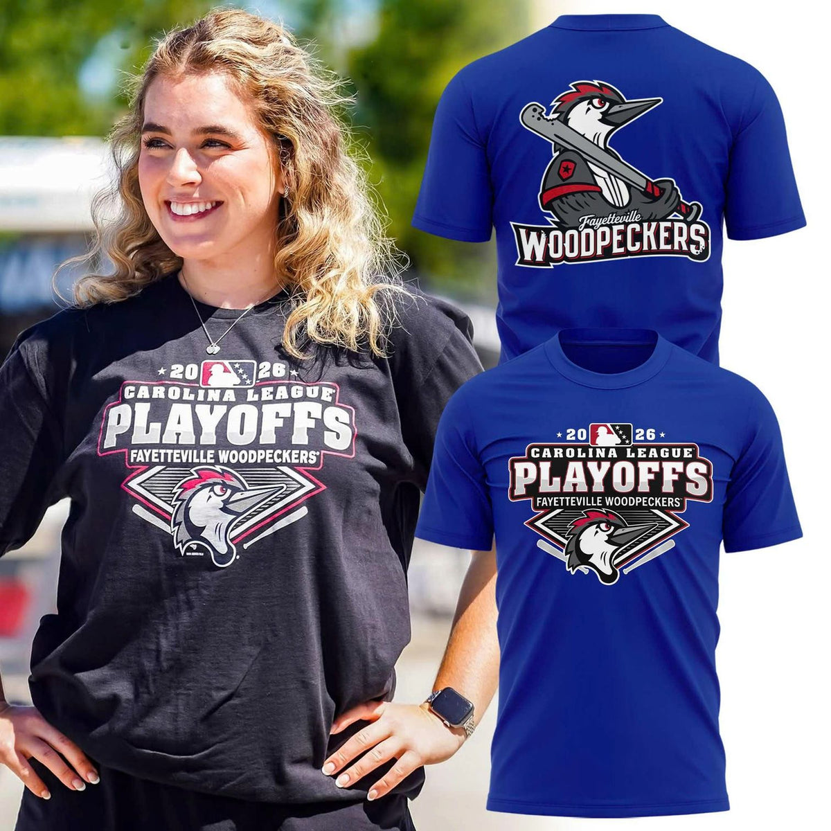 Fayetteville Woodpeckers 2026 Playoffs Carolina League T-Shirt - Royal Blue Tee