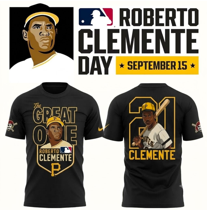 Roberto Clemente Day T-Shirt, Pittsburgh Pirates Vintage Baseball Tee, Double-Sided Graphic Retro Legend Shirt