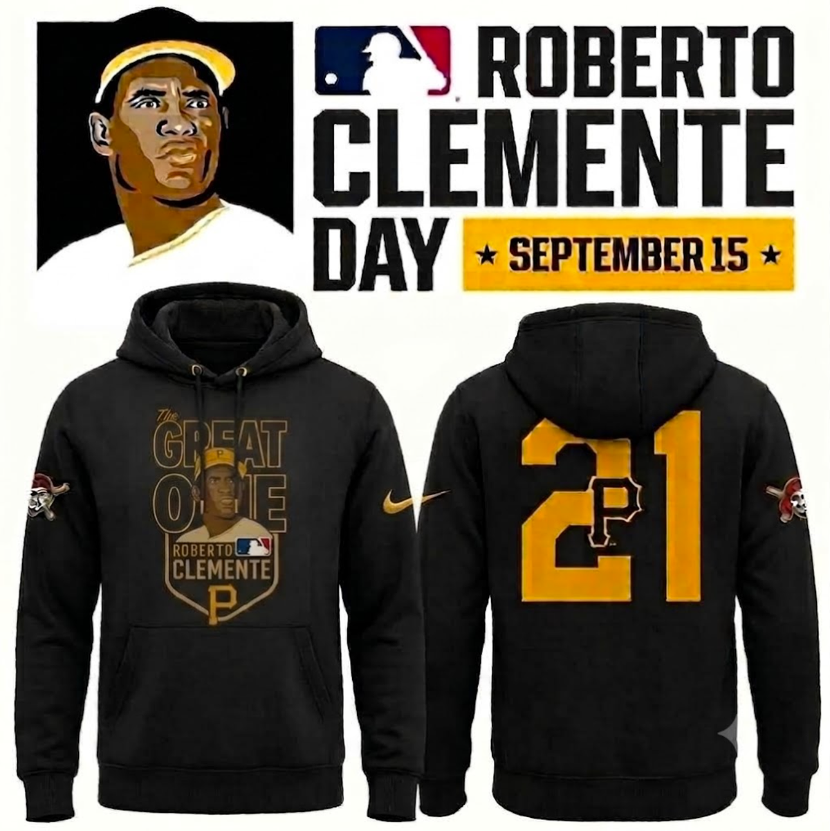 Roberto Clemente Day "The Great One" Pittsburgh Pirates Black Graphic Hoodie
