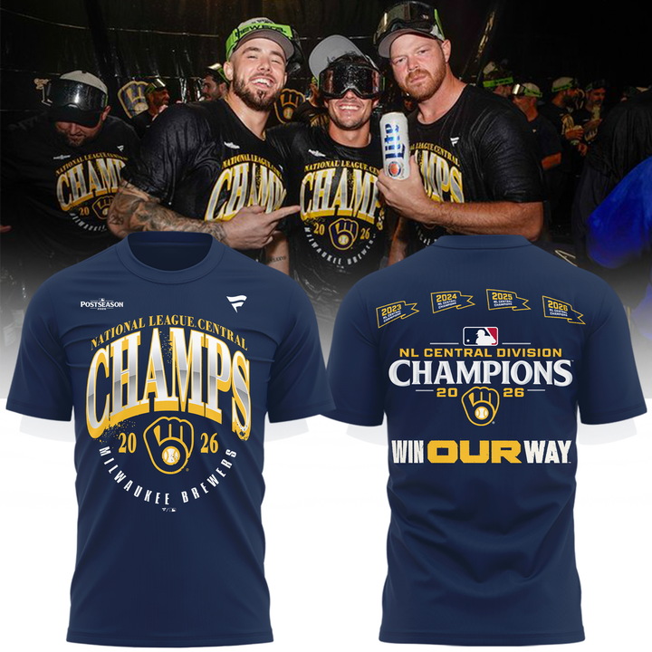 03. VIP Milwaukee Brewers Fanatics Navy 2026 NL Central Division Champions T-Shirt🏆🏆🏆🏆 Win Our Way 2026 T-Shirt