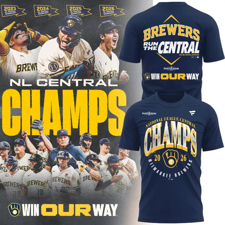 03.06. Milwaukee Brewers Fanatics Navy 2026 NL Central Division Champions T-Shirt🏆🏆🏆🏆 Win Our Way 2026 T-Shirt