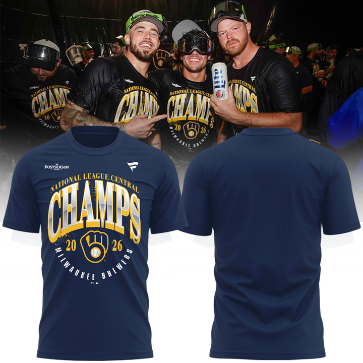 04.06. Milwaukee Brewers Fanatics Navy 2026 NL Central Division Champions T-Shirt🏆🏆🏆🏆 Win Our Way 2026 T-Shirt