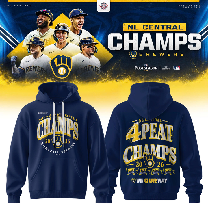 04.03. Navy Hoodie 4-TIME CONSECUTIVE NL CENTRAL CHAMPIONS Edition Hoodie 🏆🏆🏆🏆 Win Our Way 2026 Hoodie