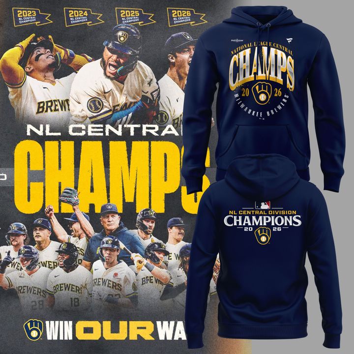 03.12. Limited Edition Milwaukee Brewers The FIRST 4-Peat in NL Central History 🏆🏆🏆🏆 Win Our Way 2026 Hoodie