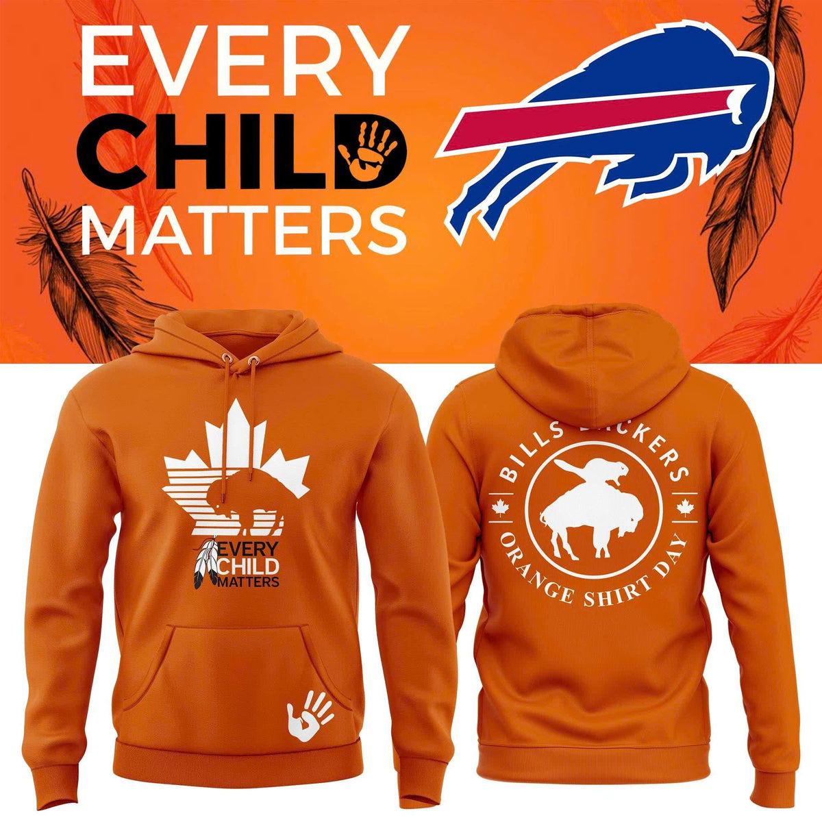 (Adult & Kid) Buffalo Bills x Canada Orange Shirt Day 2026 "Every Child is Master" Pullover Hoodie