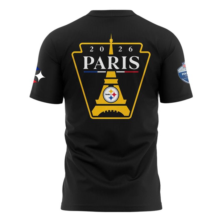 Pittsburgh Steelers Paris 2026 Pittsburgh to Paris Black T-shirt