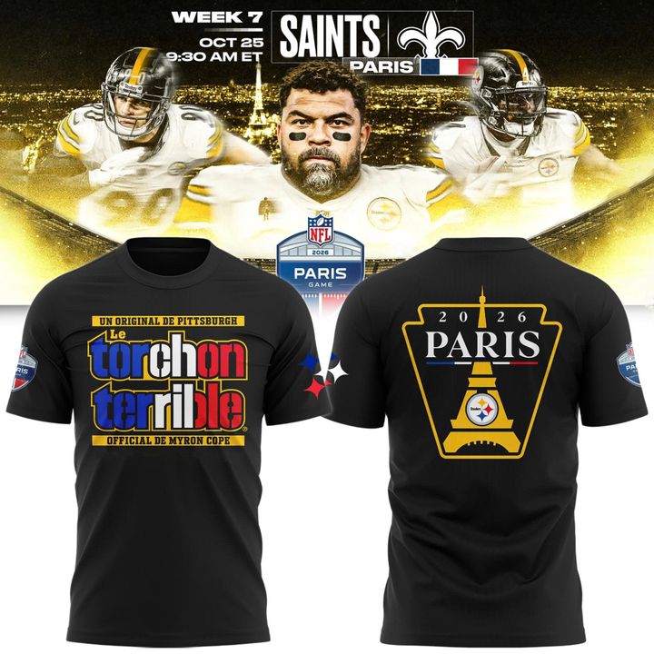 Pittsburgh Steelers Paris 2026 Pittsburgh to Paris Black T-shirt