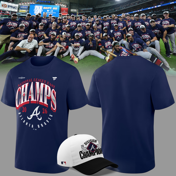 01.Atlanta Braves Navy 2026 NL East Division Champions T-Shirt