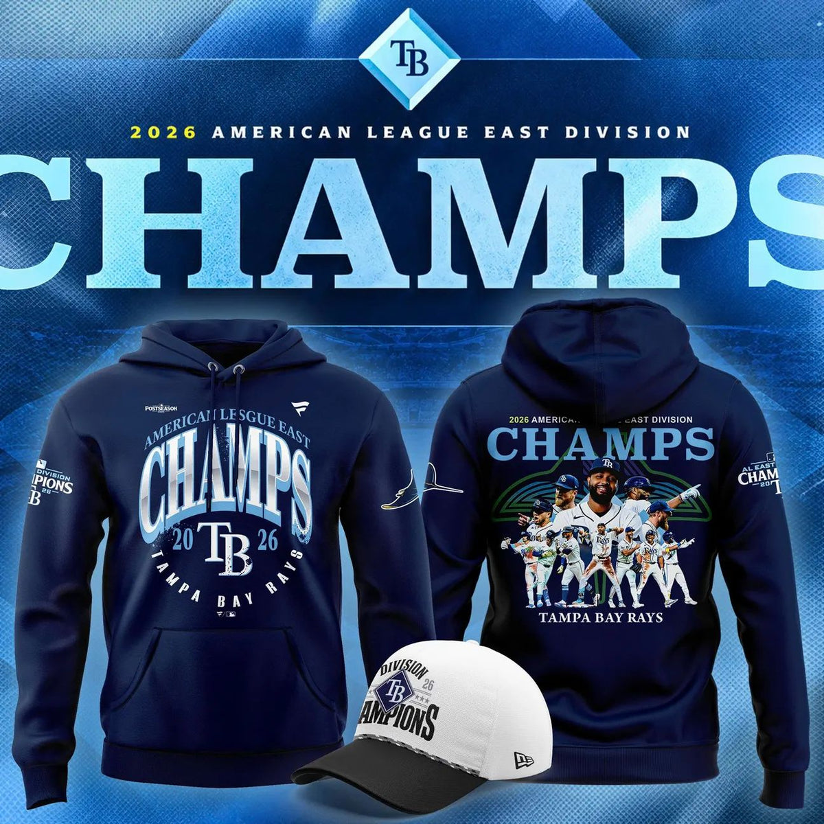Tampa Bay Rays Navy 2026 AL East Division Champions Hoodie - Adult & Kids