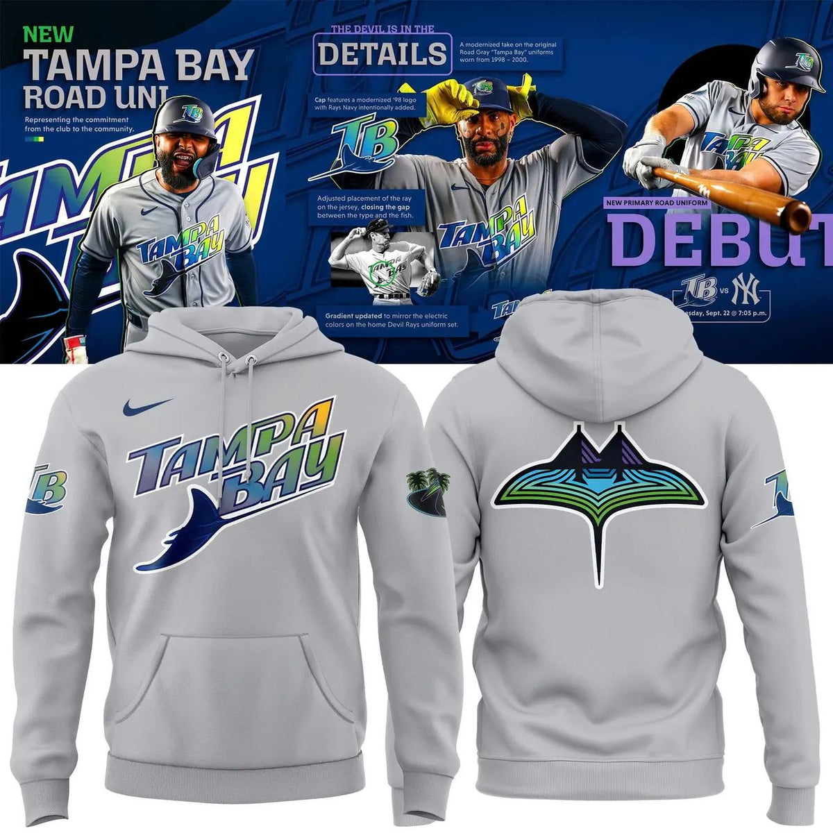 Unisex Gray Tampa Bay Rays 2026 MLB Road Hoodie