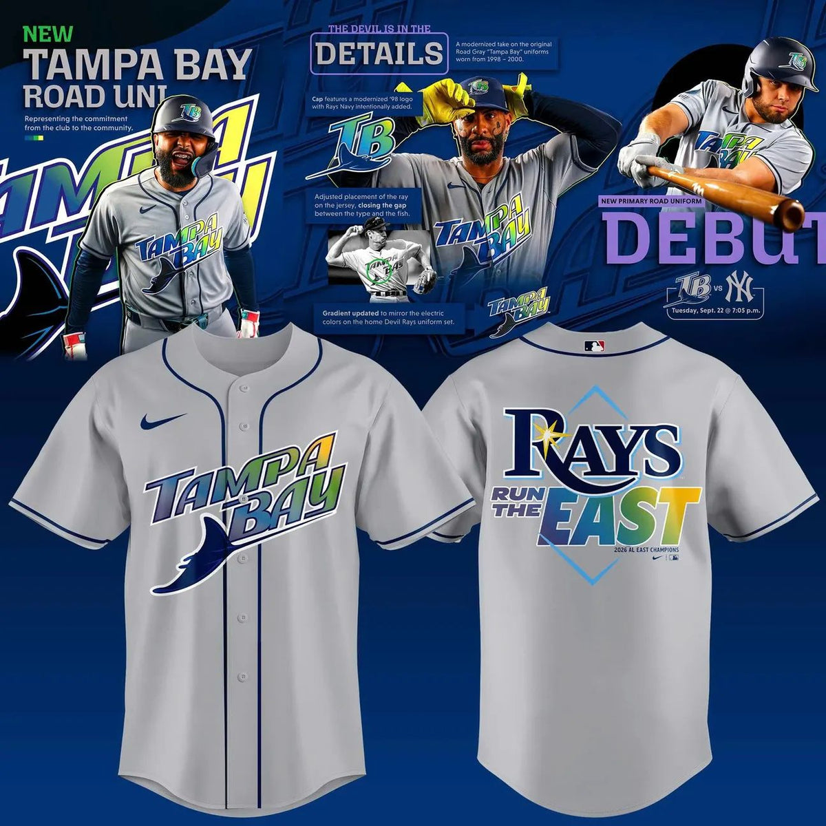 Unisex Gray Tampa Bay Rays 2026 MLB "Run The EAST" Road Uniform