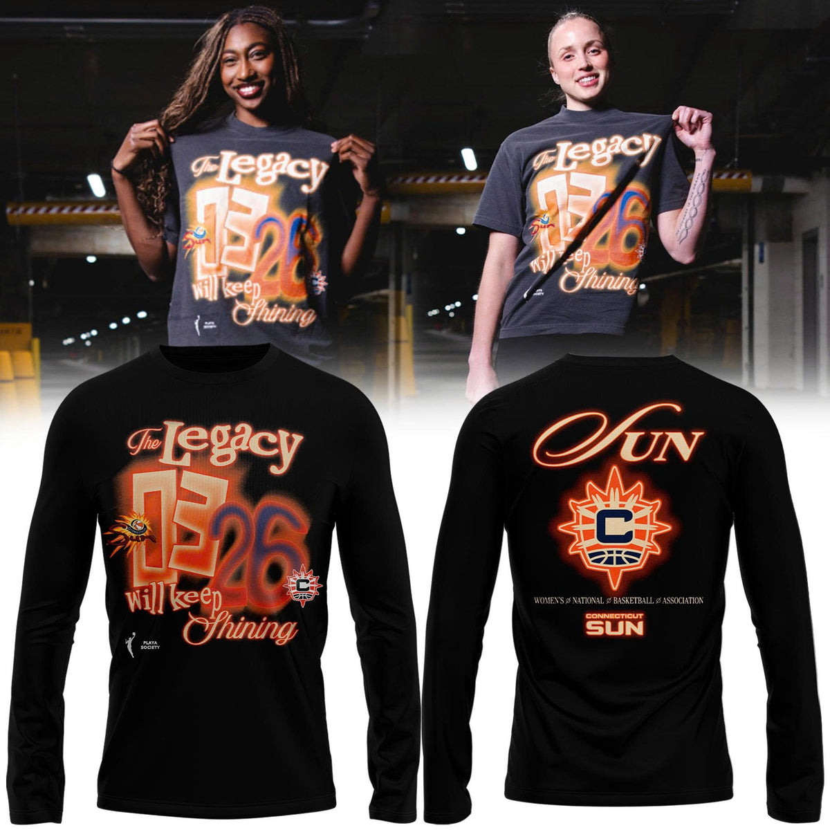 Limited Edition 2026 Connecticut Sun "The Legacy Will Keep Shining" Long Sleeve Shirt