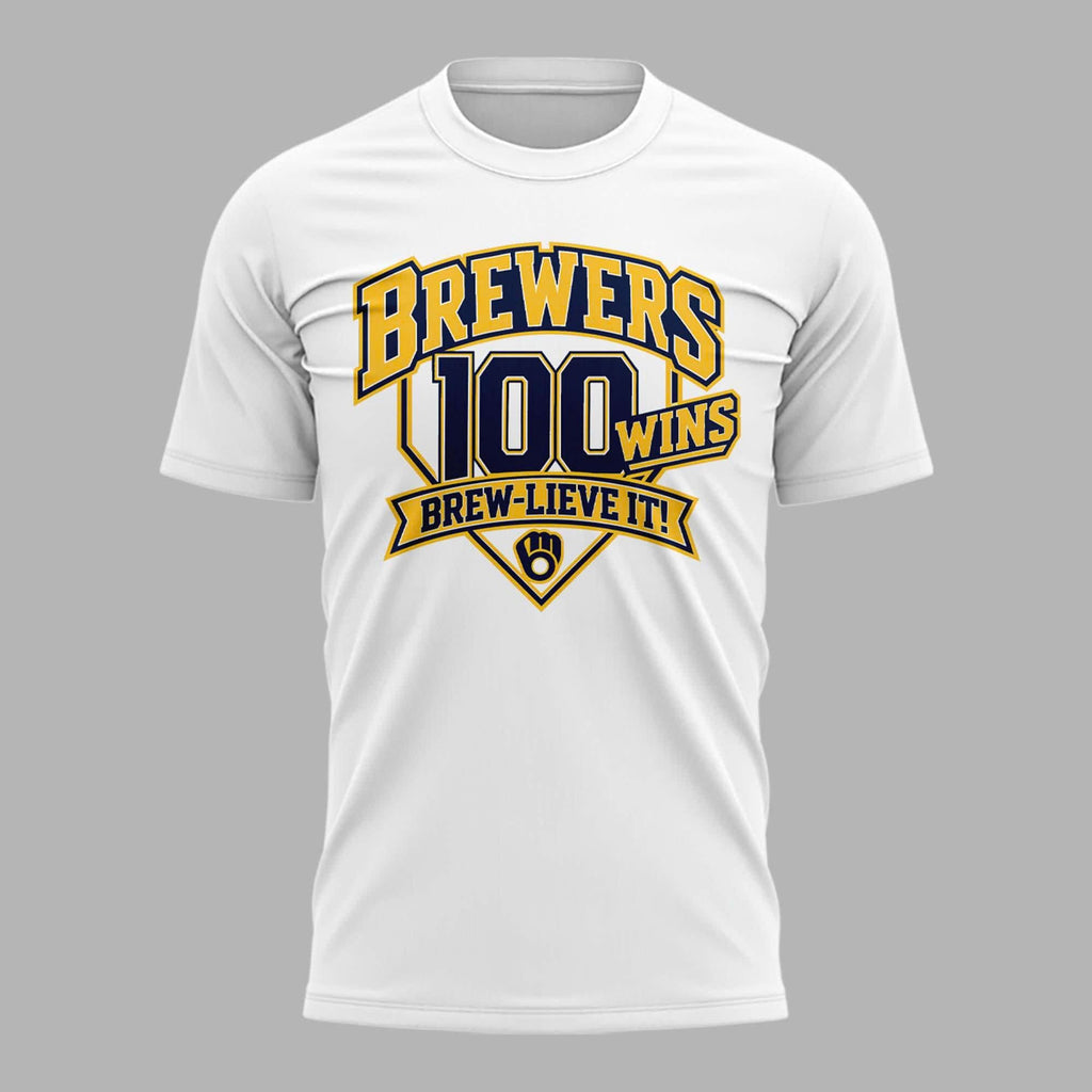 Milwaukee Brewers 100 Wins White T-shirt
