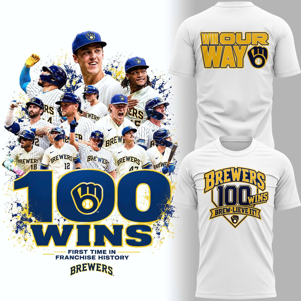 Milwaukee Brewers 100 Wins White T-shirt