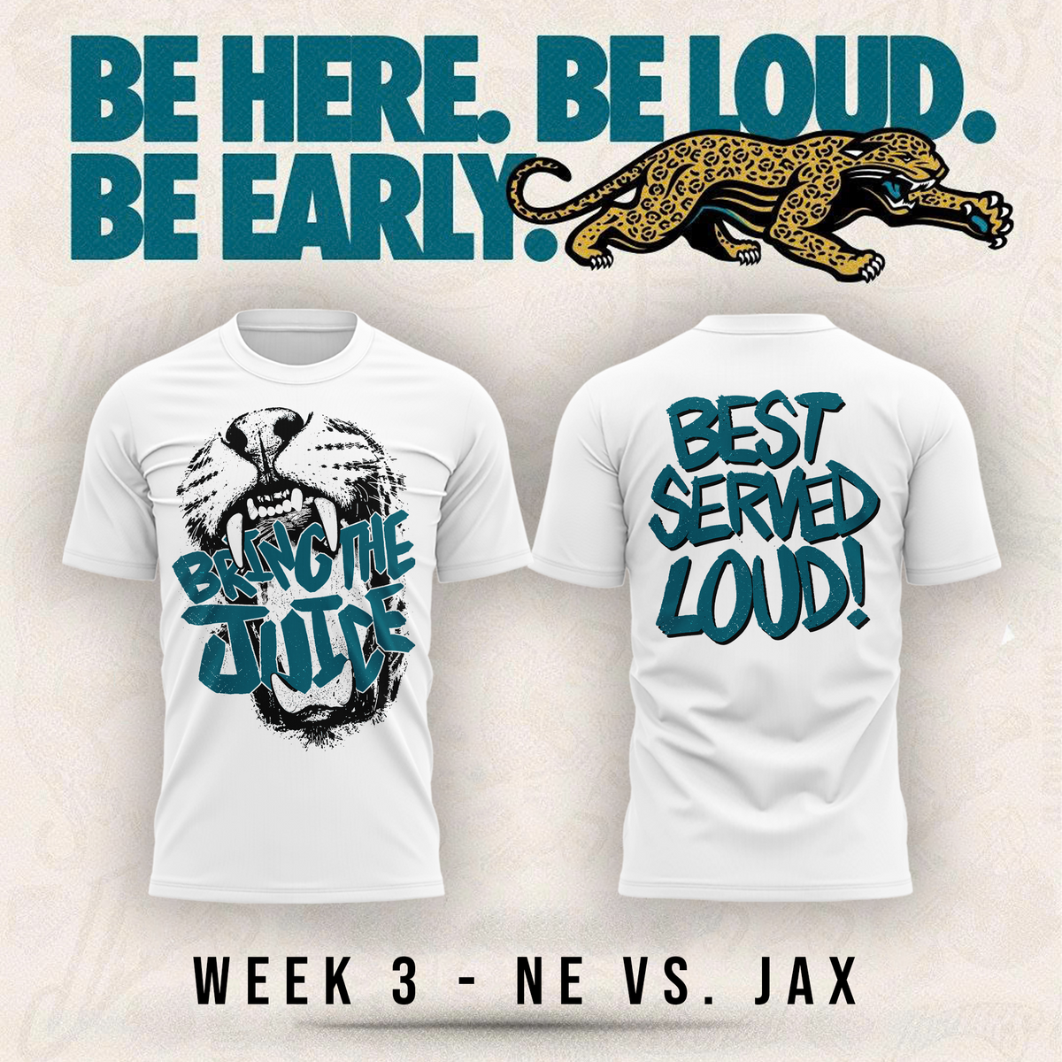 Limited Edition Jacksonville Jaguars "Bring The Juice, Best Served Loud!" White Tshirt