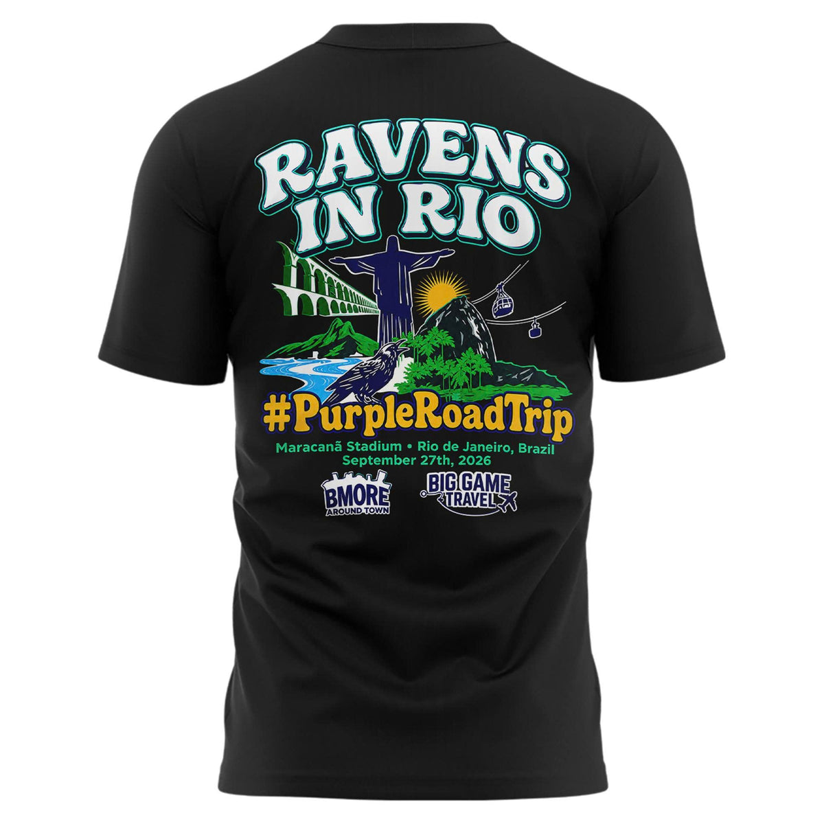 Unisex Black Baltimore Ravens 2026 NFL Rio De Janeiro Game T-shirt