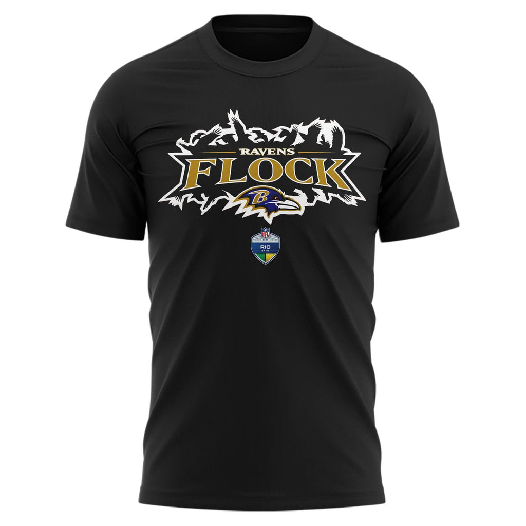 Unisex Black Baltimore Ravens 2026 NFL Rio De Janeiro Game T-shirt