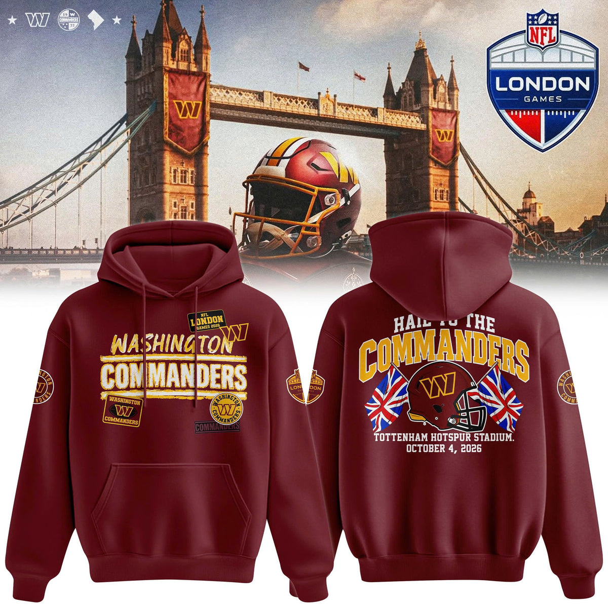 Washington Commanders NFL Patch Dark Red Pullover Hoodie