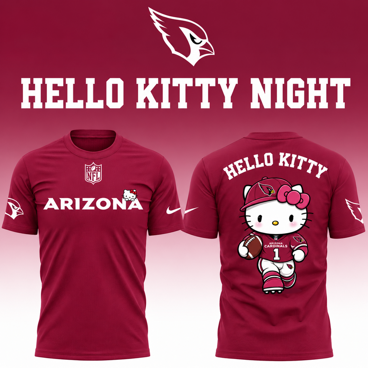 Arizona Cardinals Hello Kitty 2026 Limited Edition T-Shirt_003