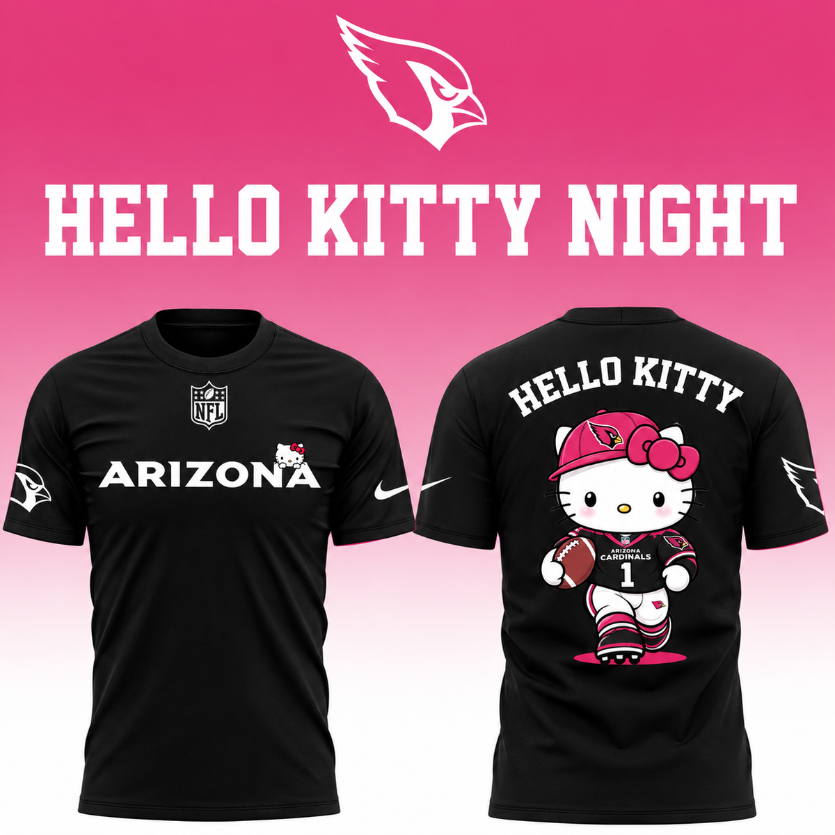 Arizona Cardinals Hello Kitty 2026 Limited Edition T-Shirt_004