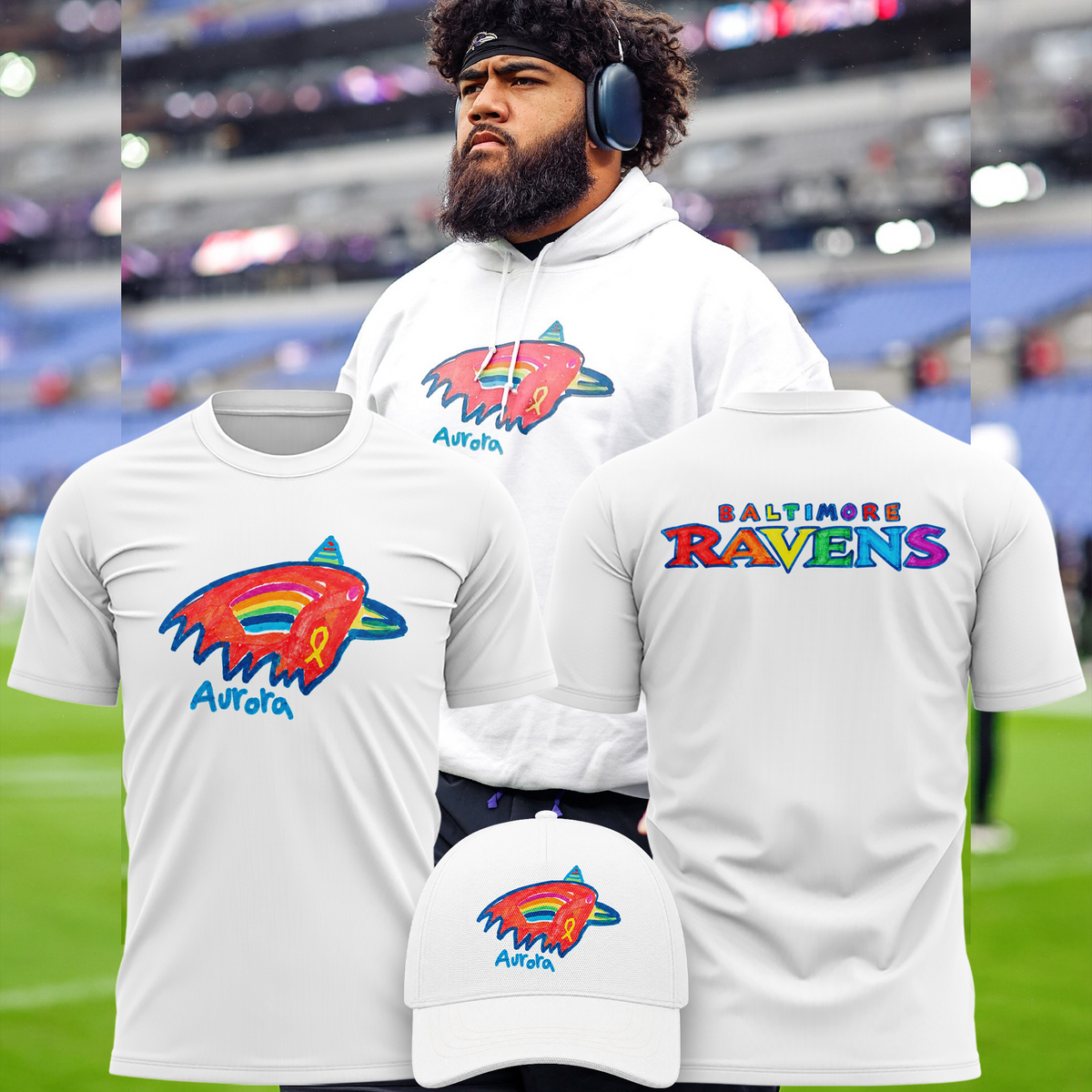3.Limited Edition Baltimore Ravens Tshirt Designed By Young Heroes Battling Cancer