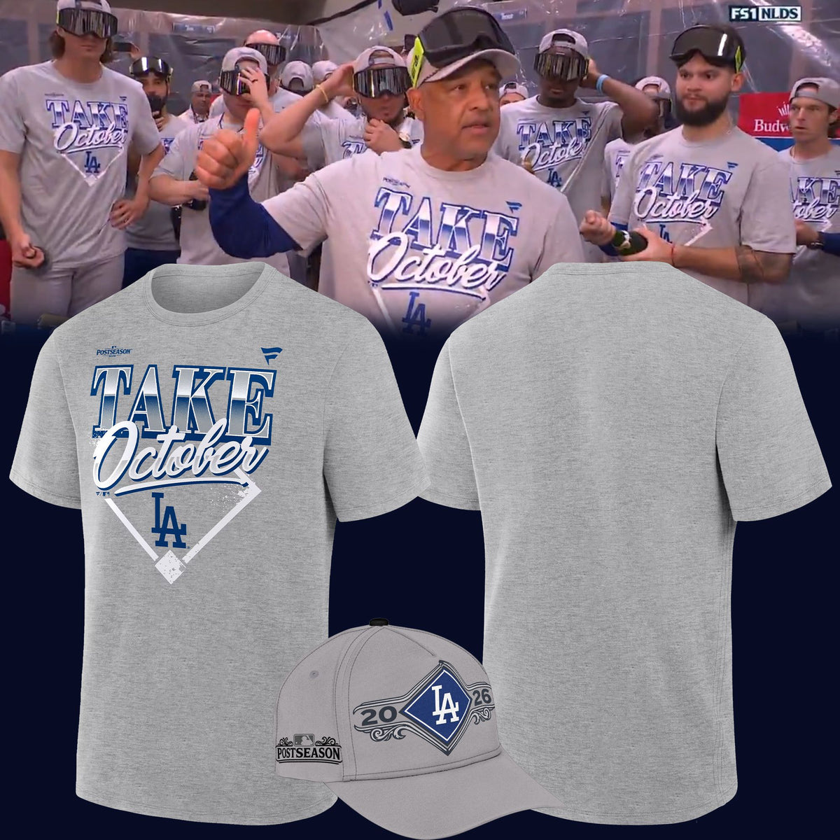 Los Angeles Dodgers 2026 MLB Division Series Champions Distressed Locker Room Take October T-Shirt - Gray