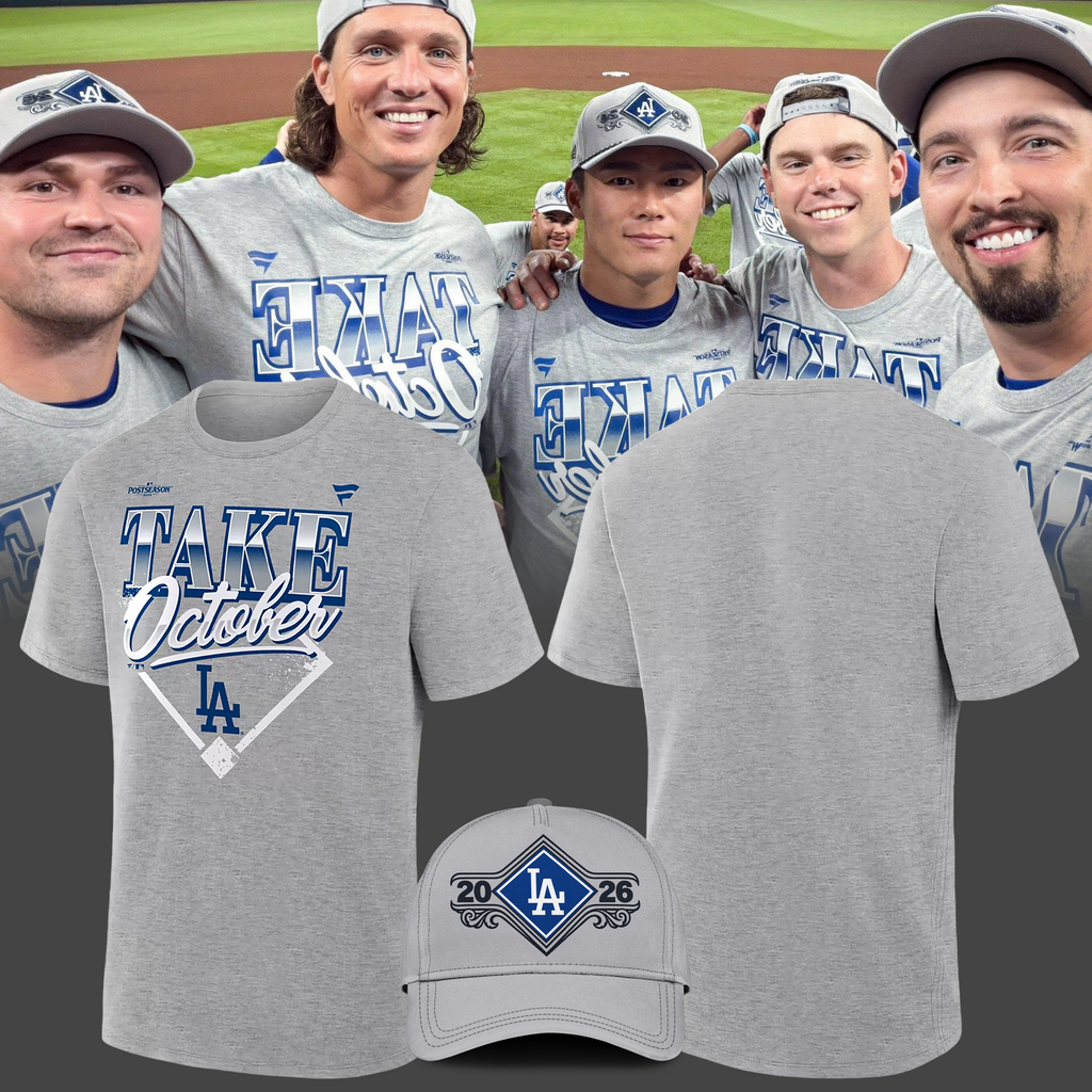 1.Los Angeles Dodgers Gray 2026 MLB Division Series Champions Distressed Locker Room Take October T-Shirt