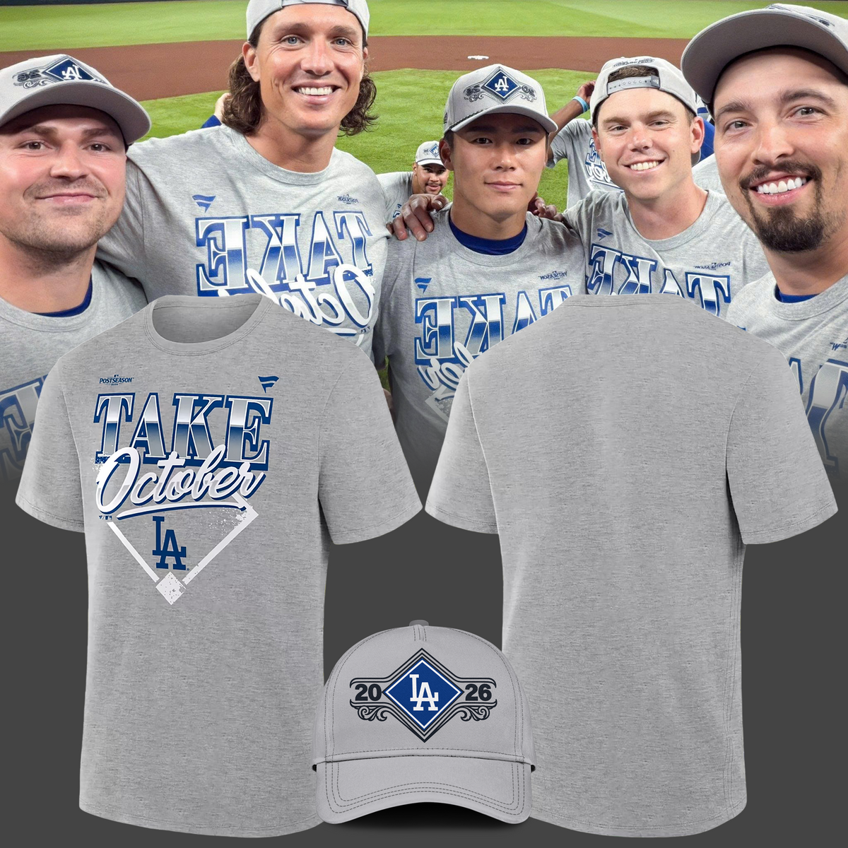1.Los Angeles Dodgers Gray 2026 MLB Division Series Champions Distressed Locker Room Take October T-Shirt