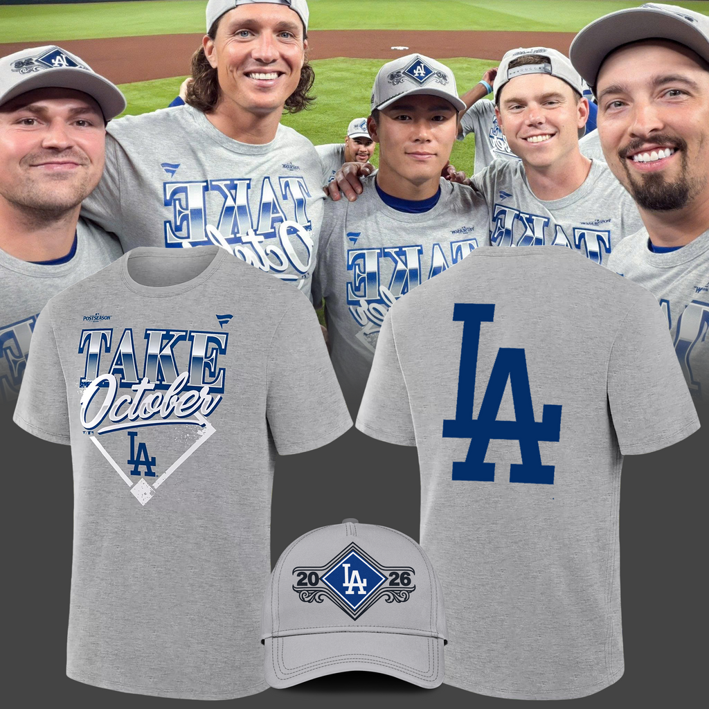 2.Los Angeles Dodgers Gray 2026 MLB Division Series Champions Distressed Locker Room Take October T-Shirt