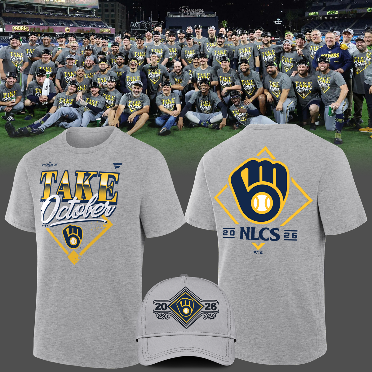 Milwaukee Brewers Gray 2026 MLB Division Series Champions Distressed Locker Room Take October T-Shirt
