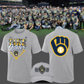 2.Milwaukee Brewers Gray 2026 MLB Division Series Champions Distressed Locker Room Take October T-Shirt