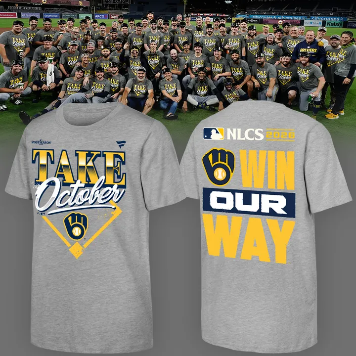 01.28. Milwaukee Brewers Gray 2026 MLB Division Series Champions Distressed Take October T-Shirt