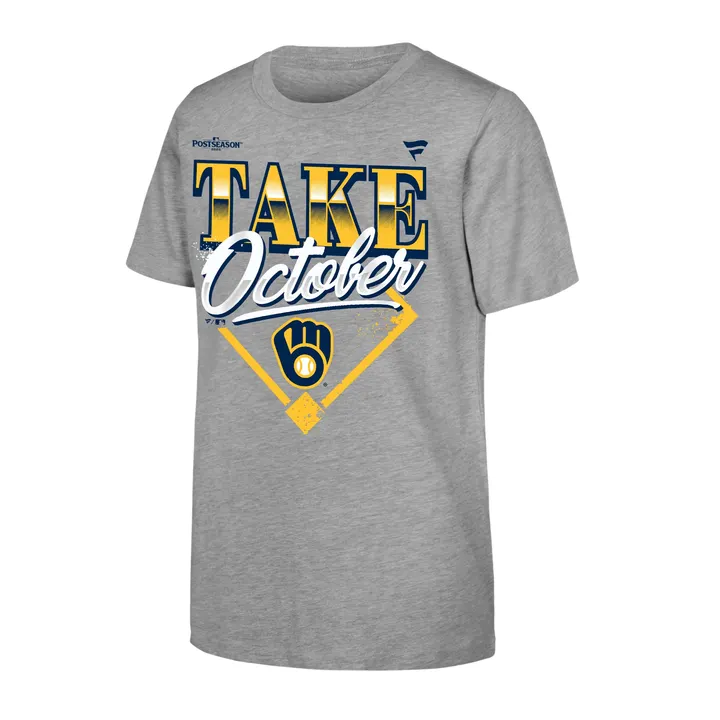 01.28. Milwaukee Brewers Gray 2026 MLB Division Series Champions Distressed Take October T-Shirt