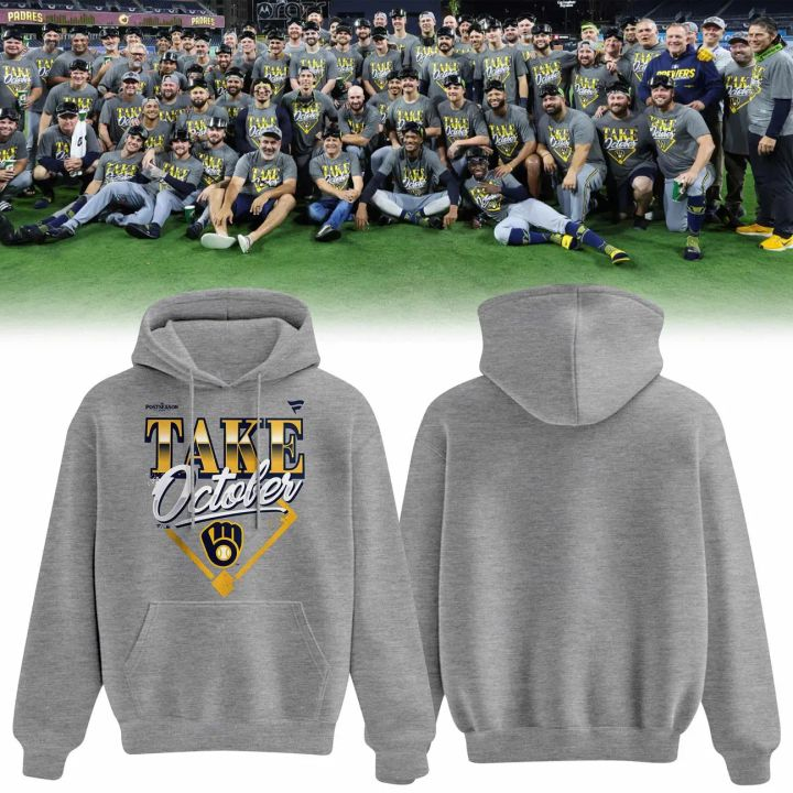 01.38. (Adult & Kids) Milwaukee Brewers Gray 2026 MLB Division Series Champions Take October Hoodie