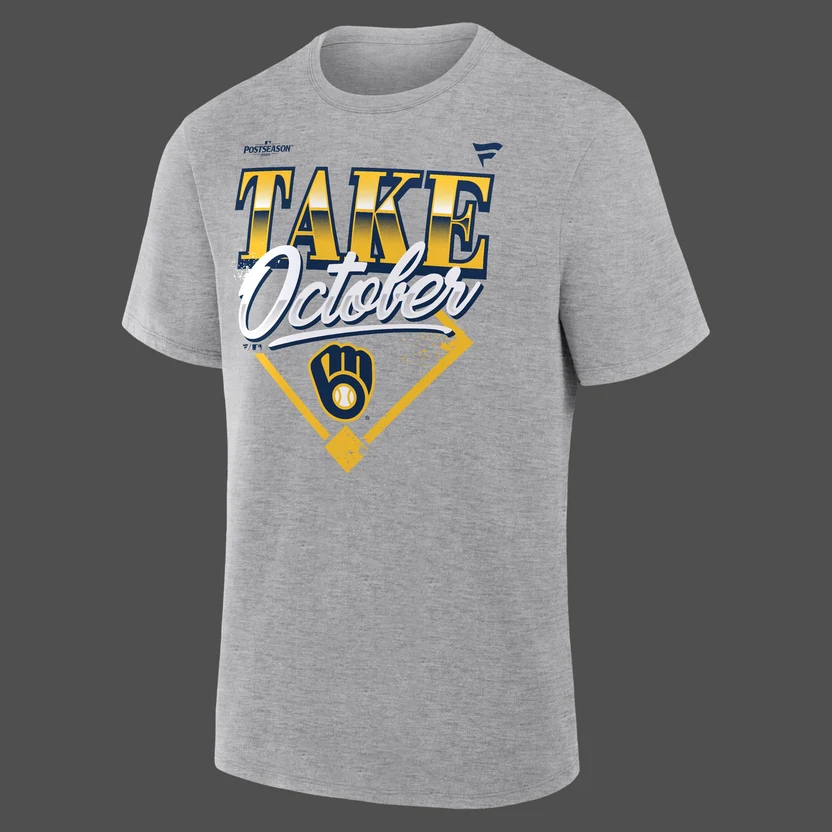 01.34. Milwaukee Brewers Gray 2026 MLB Division Series Champions Take October T-Shirt