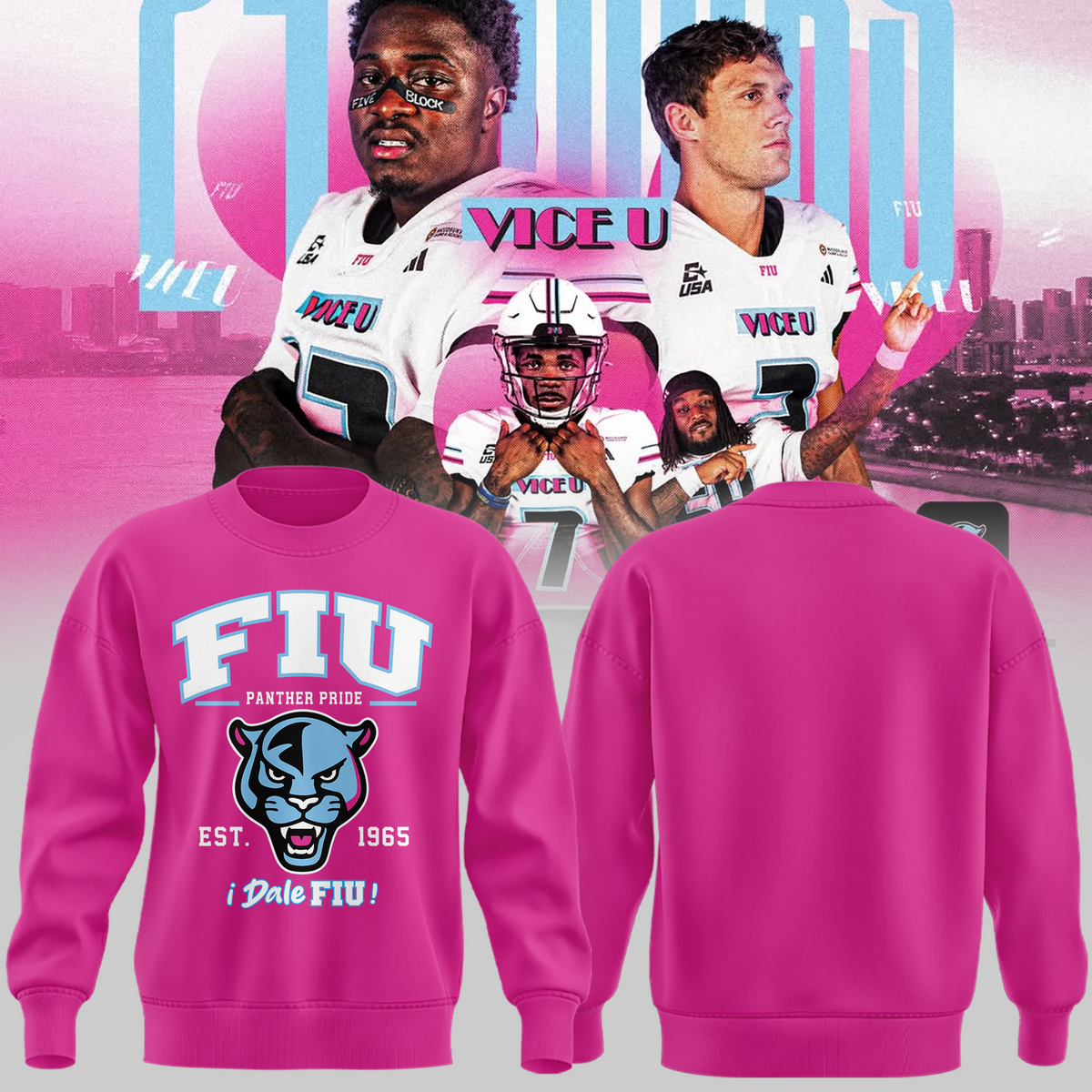 New 2026 Pink Sweatshirt FIU Panthers football.