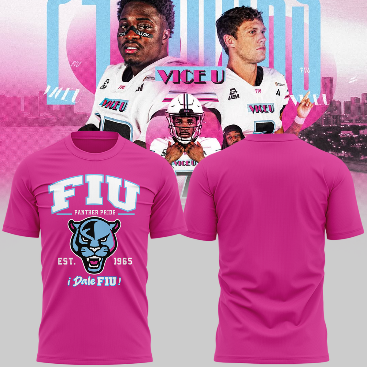 New 2026 Pink T-Shirt FIU Panthers football.