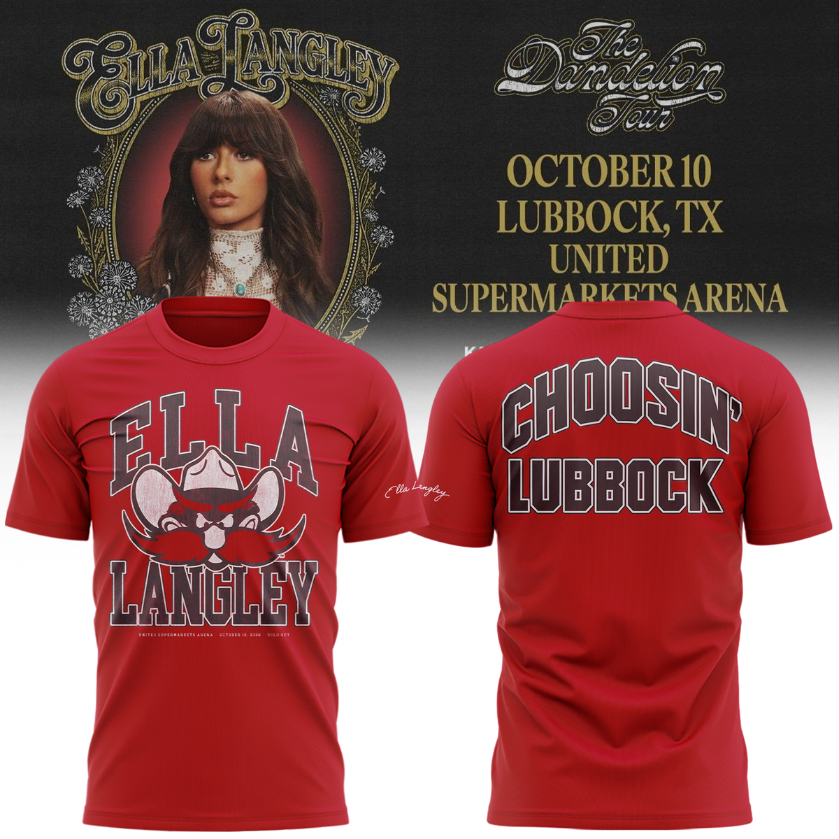 Texas Tech Red Raiders x Ella Langley-The Dandelion Tour 2026 T-shirt