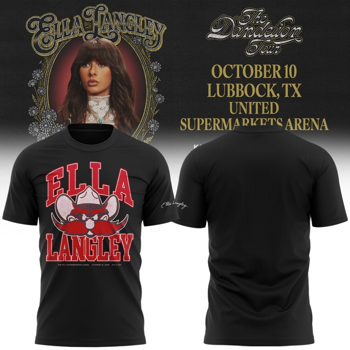04.Texas Tech Red Raiders x Ella Langley-The Dandelion Tour 2026 T-shirt